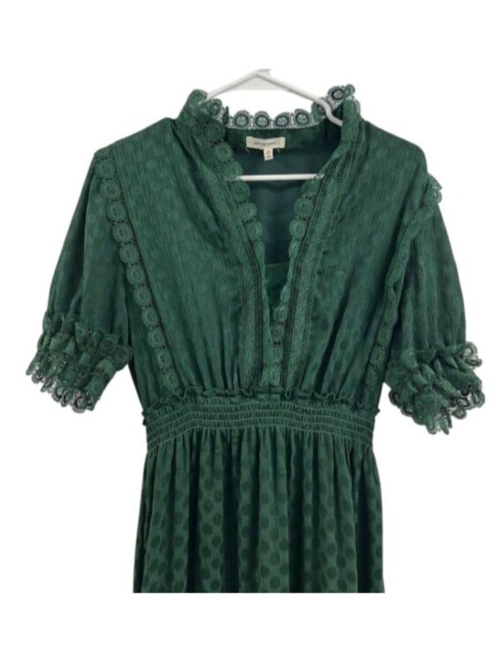 Max Studio Women’s Emerald Green Jacquard Dot Lace Trim Maxi Dress XS - Picture 2 of 12